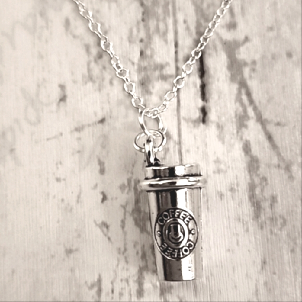 Coffee Cup Necklace 925S Plated 18 inch Chain